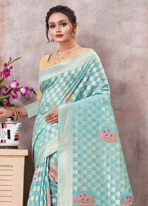 Sky Blue Kota Cotton Saree With Blouse Piece - Indian Silk House Agencies