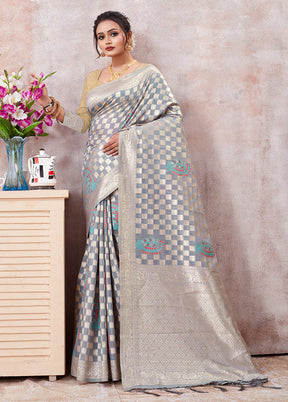Grey Kota Cotton Saree With Blouse Piece - Indian Silk House Agencies
