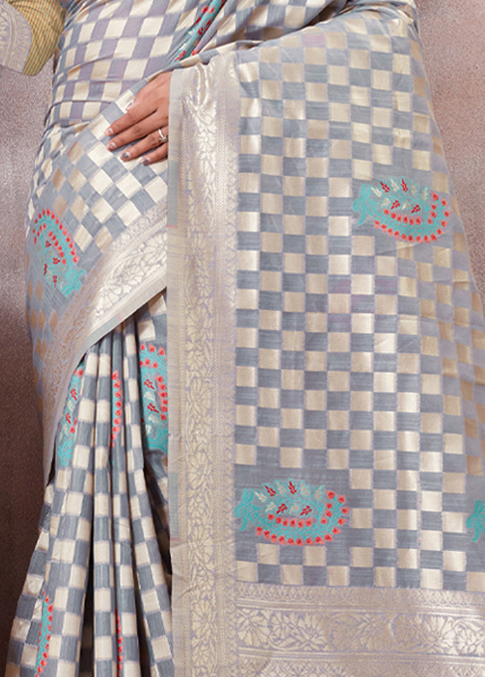 Grey Kota Cotton Saree With Blouse Piece - Indian Silk House Agencies