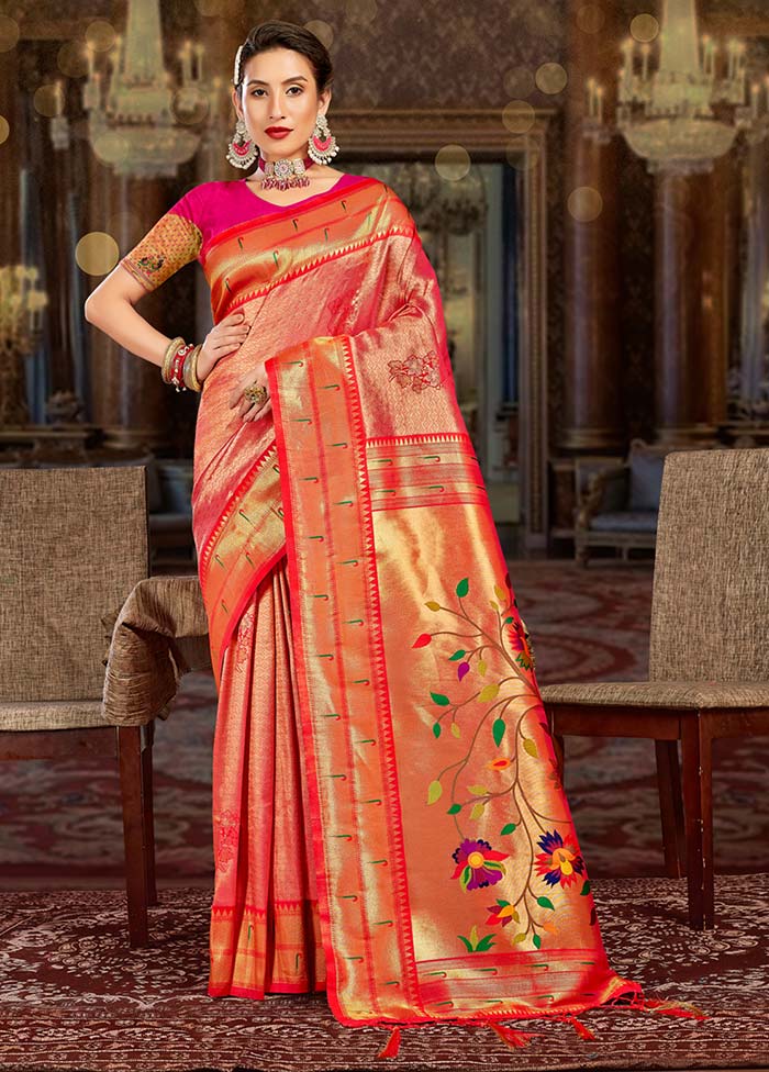 Pink Spun Silk Saree With Blouse Piece - Indian Silk House Agencies