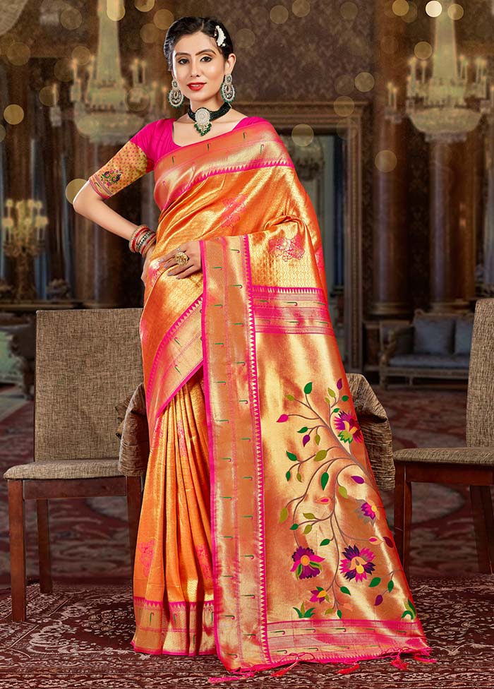 Orange Spun Silk Saree With Blouse Piece - Indian Silk House Agencies