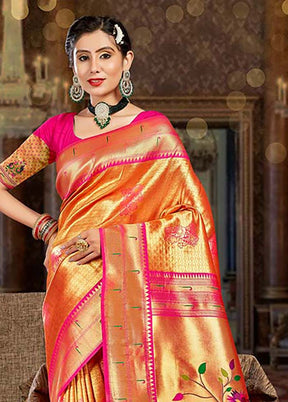 Orange Spun Silk Saree With Blouse Piece - Indian Silk House Agencies