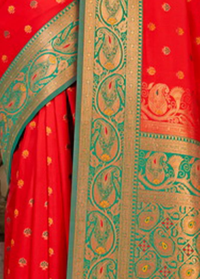 Red Spun Silk Saree With Blouse Piece - Indian Silk House Agencies