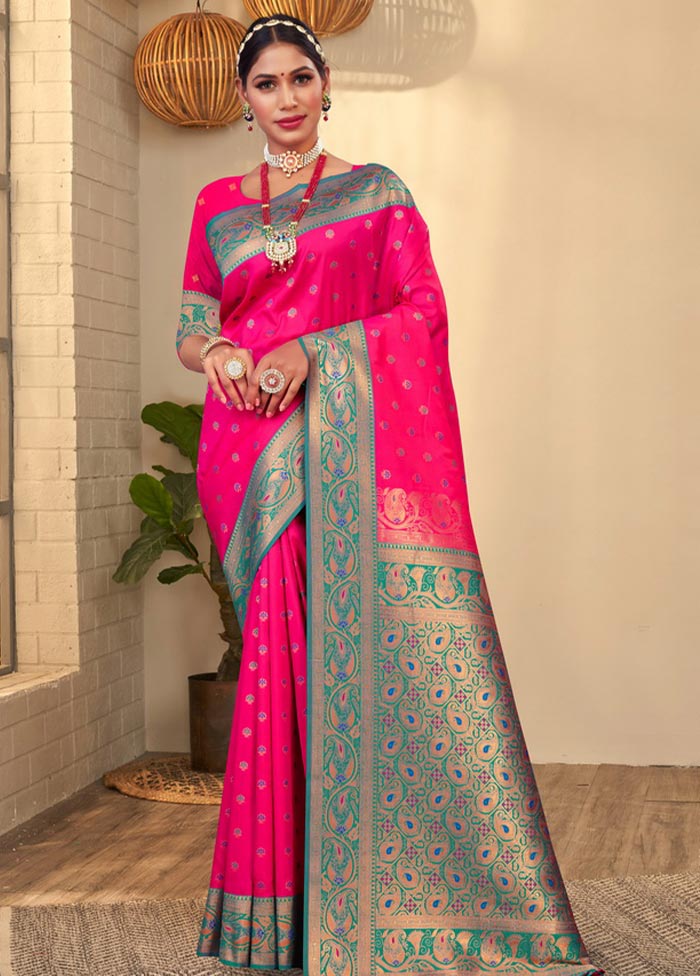 Magenta Spun Silk Saree With Blouse Piece - Indian Silk House Agencies