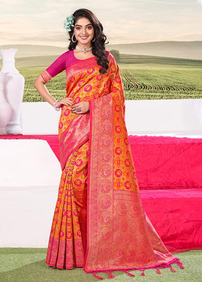 Yellow Spun Silk Saree With Blouse Piece - Indian Silk House Agencies