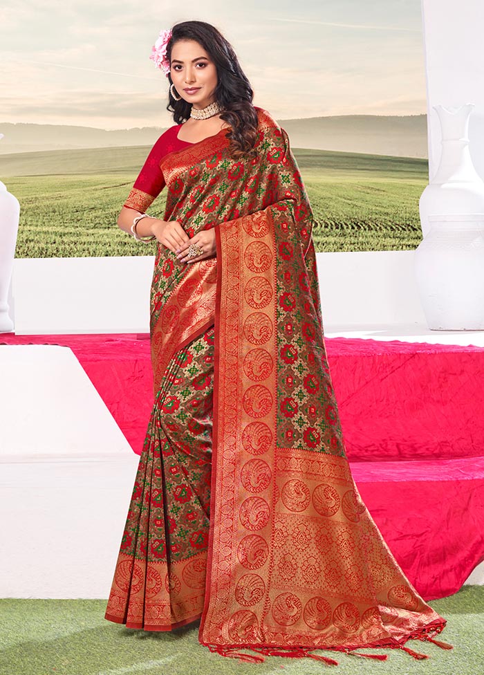 Green Spun Silk Saree With Blouse Piece - Indian Silk House Agencies