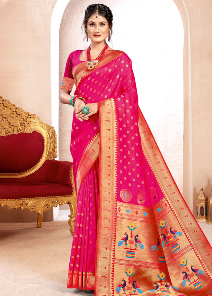 Pink Spun Silk Saree With Blouse Piece - Indian Silk House Agencies