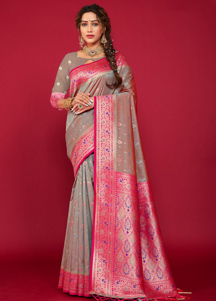 Grey Spun Silk Saree With Blouse Piece - Indian Silk House Agencies