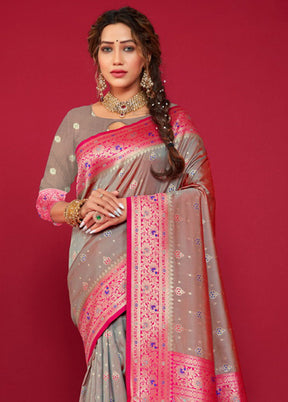 Grey Spun Silk Saree With Blouse Piece - Indian Silk House Agencies