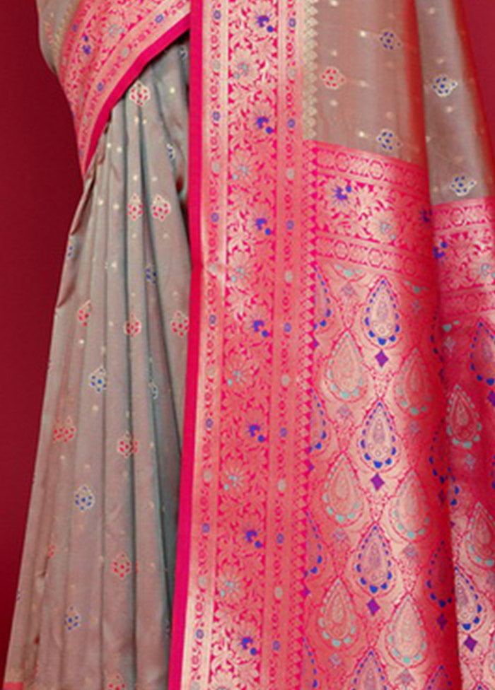 Grey Spun Silk Saree With Blouse Piece - Indian Silk House Agencies