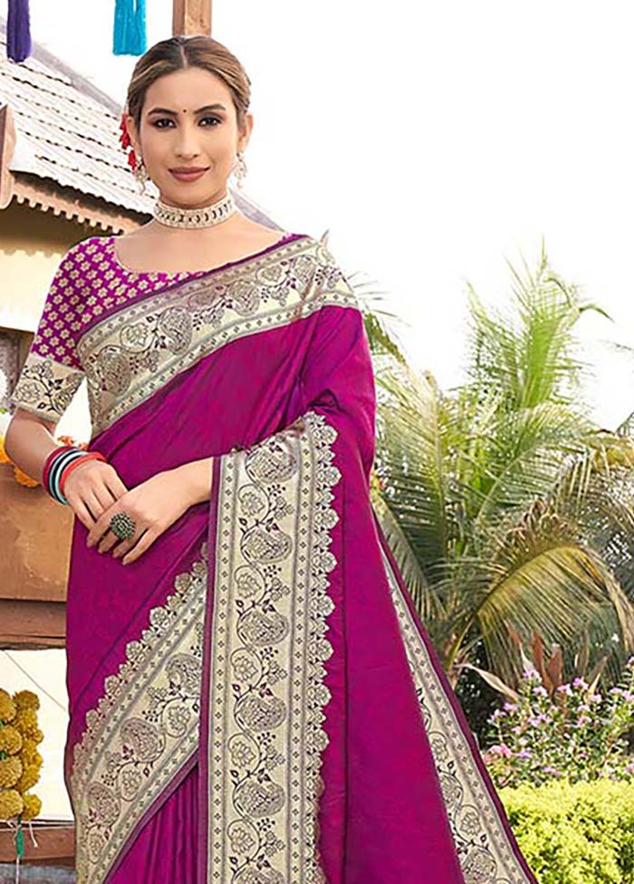 Purple Spun Silk Saree With Blouse Piece - Indian Silk House Agencies