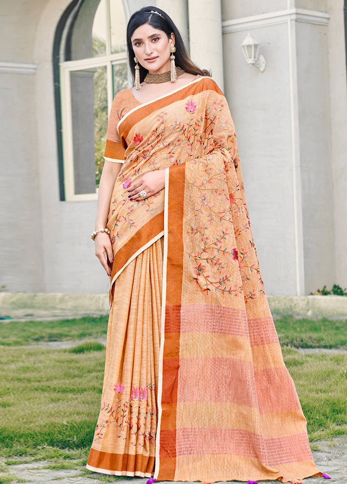 Peach Silk Saree With Blouse Piece - Indian Silk House Agencies