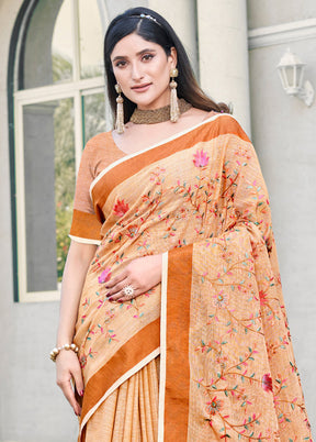 Peach Silk Saree With Blouse Piece - Indian Silk House Agencies