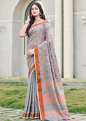 Grey Silk Saree With Blouse Piece - Indian Silk House Agencies