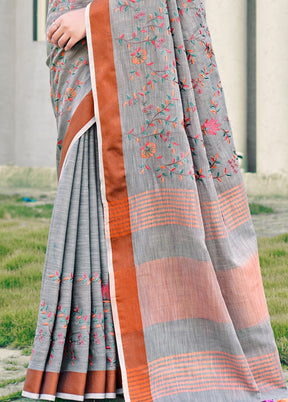 Grey Silk Saree With Blouse Piece - Indian Silk House Agencies