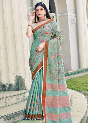 Rama Green Silk Saree With Blouse Piece - Indian Silk House Agencies