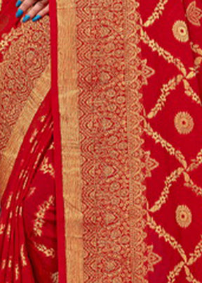 Red Spun Silk Saree With Blouse Piece - Indian Silk House Agencies