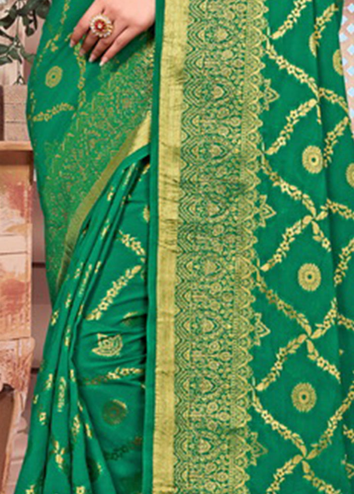 Green Spun Silk Saree With Blouse Piece - Indian Silk House Agencies