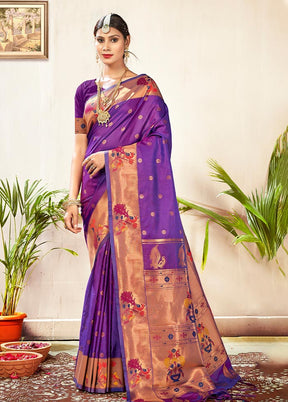Viloet Paithani Silk Saree With Blouse Piece - Indian Silk House Agencies