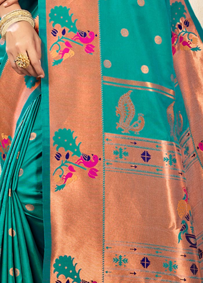 Sea Green Paithani Silk Saree With Blouse Piece - Indian Silk House Agencies
