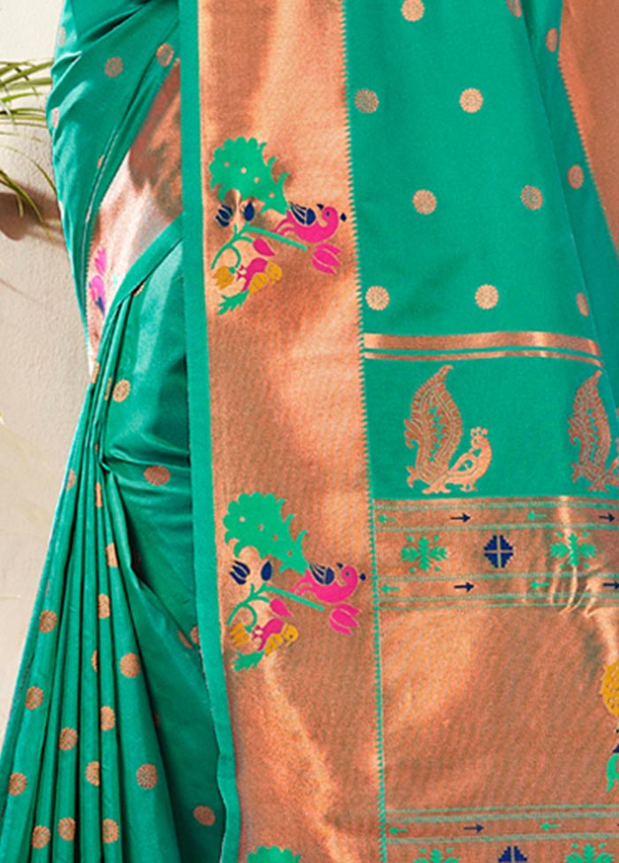 Rama Green Paithani Silk Saree With Blouse Piece - Indian Silk House Agencies