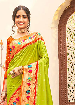 Light Green Spun Silk Saree With Blouse Piece - Indian Silk House Agencies