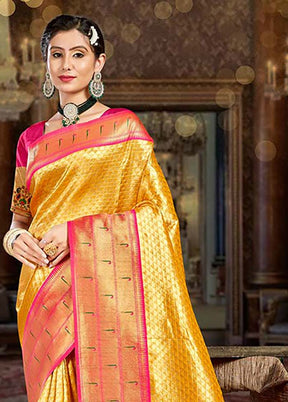 Yellow Spun Silk Saree With Blouse Piece - Indian Silk House Agencies