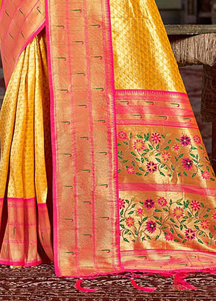 Yellow Spun Silk Saree With Blouse Piece - Indian Silk House Agencies