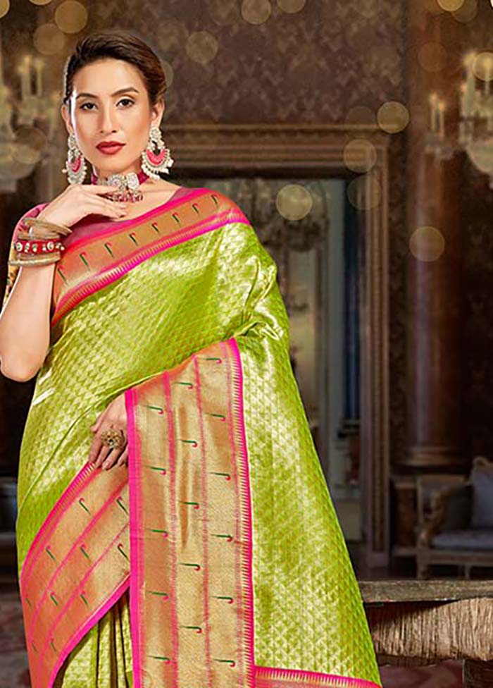 Light Green Spun Silk Saree With Blouse Piece - Indian Silk House Agencies