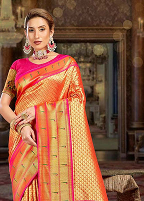 Orange Spun Silk Saree With Blouse Piece - Indian Silk House Agencies