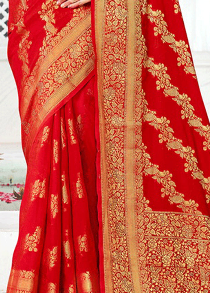 Red Spun Silk Saree With Blouse Piece - Indian Silk House Agencies