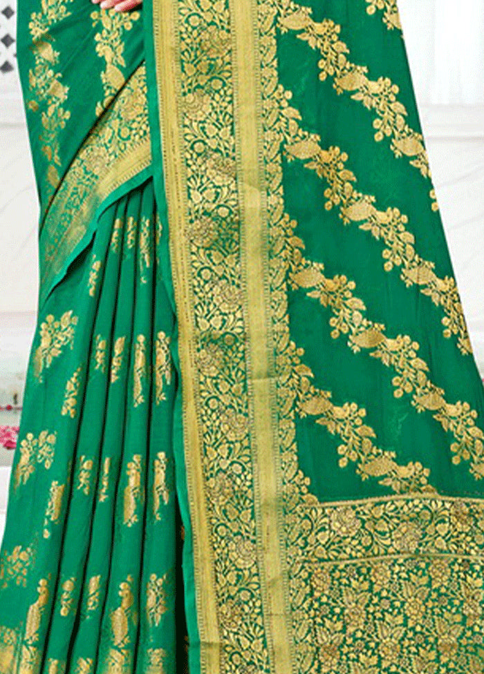 Green Spun Silk Saree With Blouse Piece - Indian Silk House Agencies