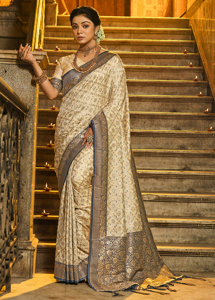 Cream Spun Silk Saree With Blouse Piece - Indian Silk House Agencies