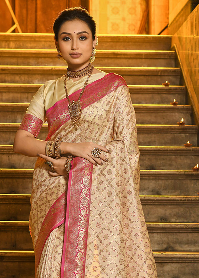 Cream Spun Silk Saree With Blouse Piece - Indian Silk House Agencies