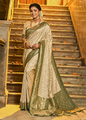 Cream Spun Silk Saree With Blouse Piece - Indian Silk House Agencies