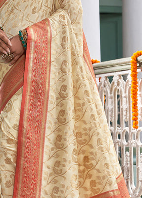 Cream Spun Silk Saree With Blouse Piece - Indian Silk House Agencies