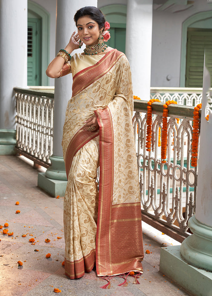 Cream Spun Silk Saree With Blouse Piece - Indian Silk House Agencies