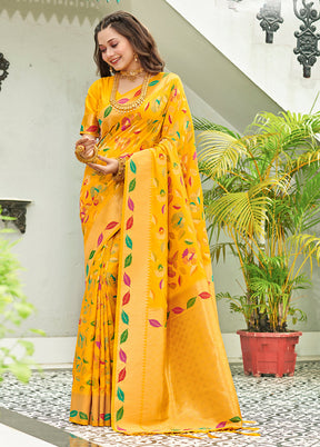 Yellow Spun Silk Saree With Blouse Piece - Indian Silk House Agencies