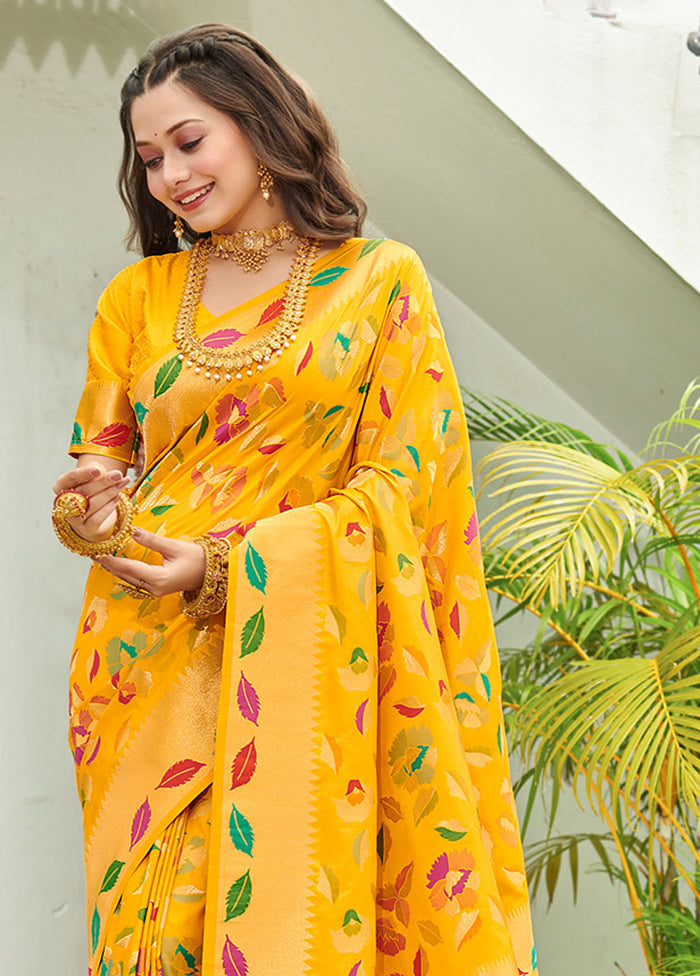 Yellow Spun Silk Saree With Blouse Piece - Indian Silk House Agencies