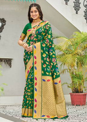 Green Spun Silk Saree With Blouse Piece - Indian Silk House Agencies