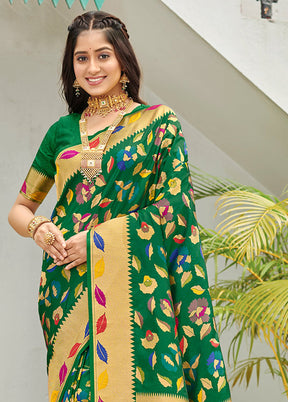 Green Spun Silk Saree With Blouse Piece - Indian Silk House Agencies