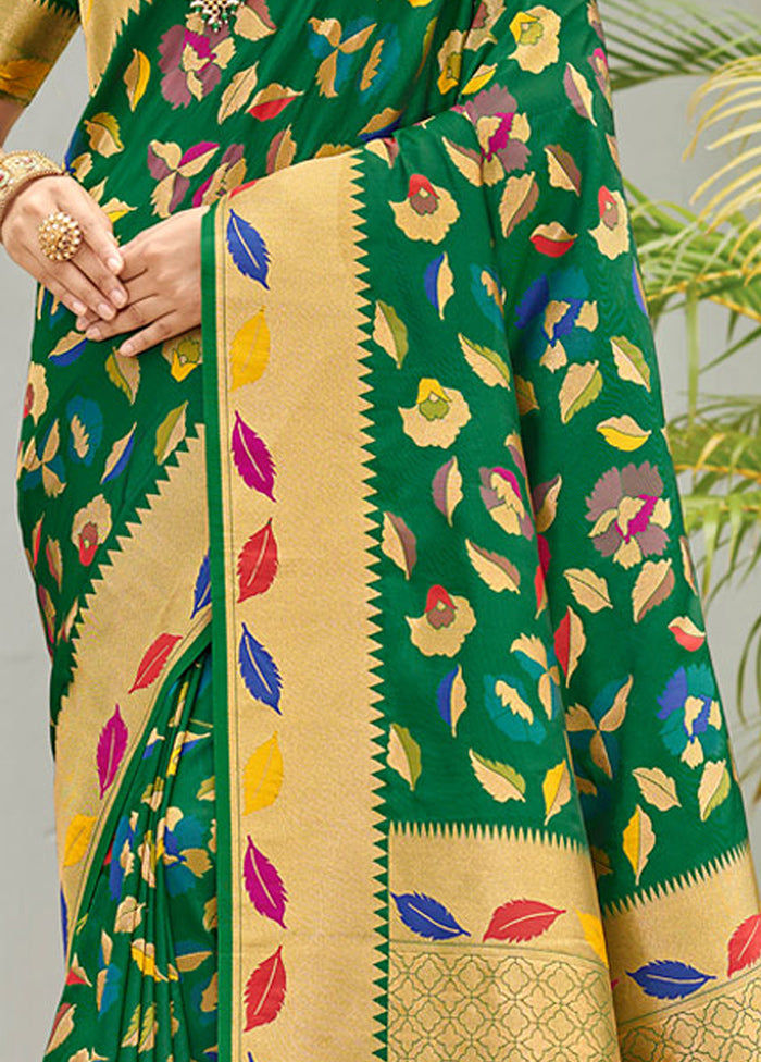 Green Spun Silk Saree With Blouse Piece - Indian Silk House Agencies