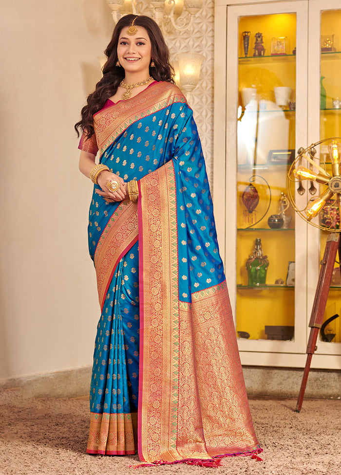 Sky Blue Spun Silk Saree With Blouse Piece - Indian Silk House Agencies