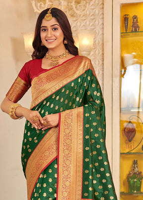 Green Spun Silk Saree With Blouse Piece - Indian Silk House Agencies