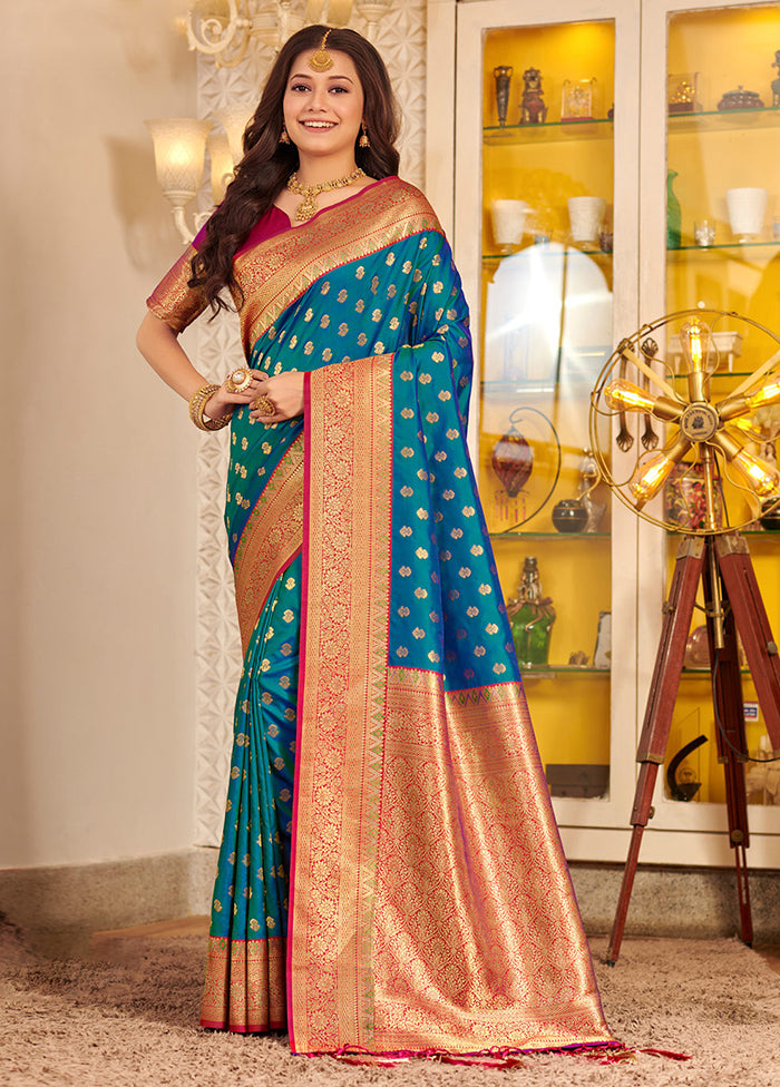 Sea Green Spun Silk Saree With Blouse Piece - Indian Silk House Agencies