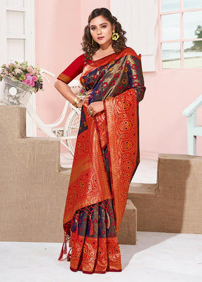 Violet Spun Silk Saree With Blouse Piece - Indian Silk House Agencies