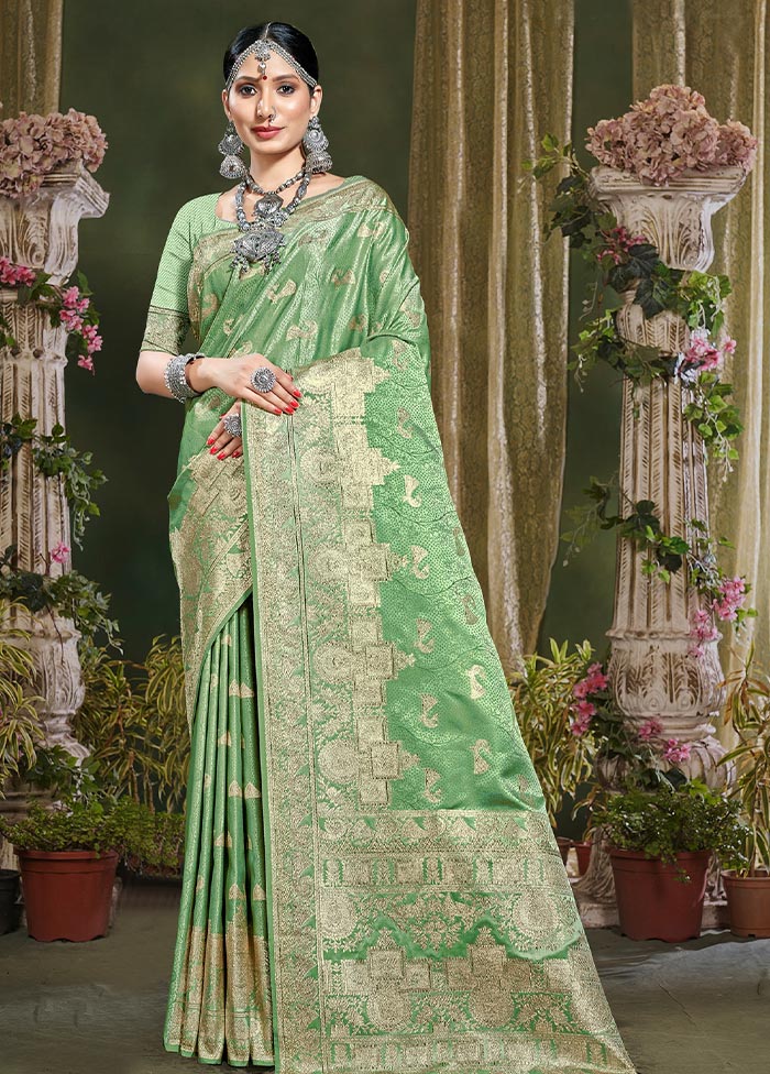 Light Green Spun Silk Saree With Blouse Piece - Indian Silk House Agencies