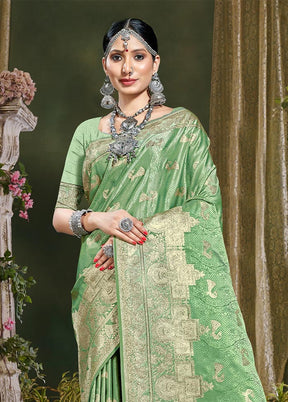 Light Green Spun Silk Saree With Blouse Piece - Indian Silk House Agencies