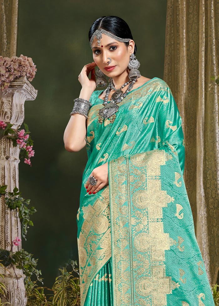 Sea Green Spun Silk Saree With Blouse Piece - Indian Silk House Agencies