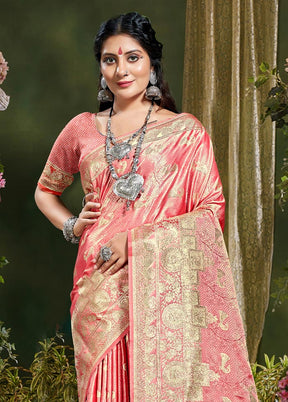 Peach Spun Silk Saree With Blouse Piece - Indian Silk House Agencies